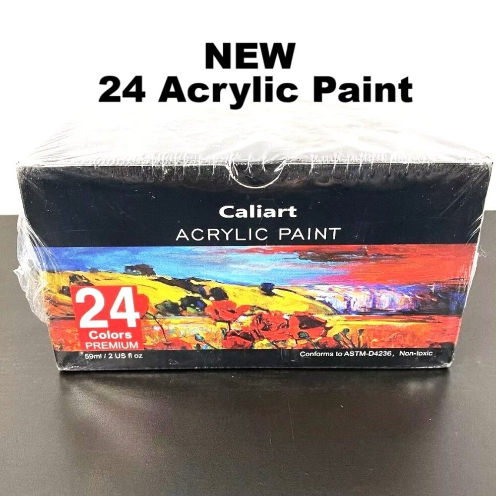 NEW 24 Colors Caliart Acrylic Paint Set Paints with 12 Brushes Art Craft Supply
